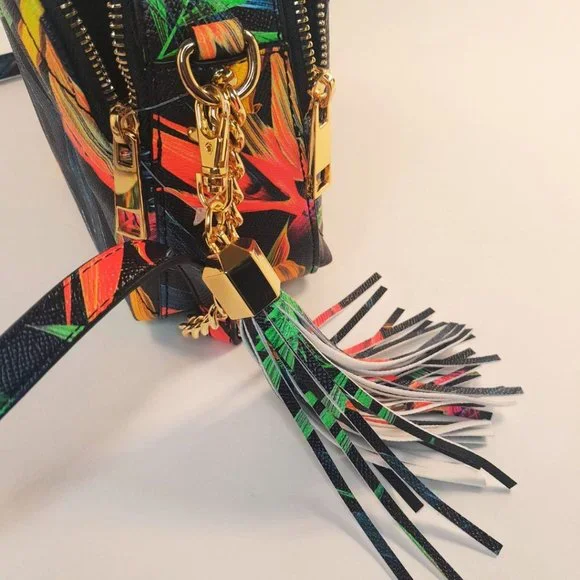 ALDO CROSSBODY HANDBAG TROPICAL BLACK AND FLORAL PURSE NEW - Picture 6 of 7